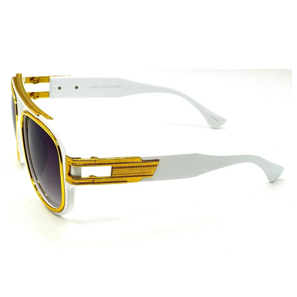 Aviator Sunglasses White Gold Accents Fashion Shades Designer Style Street Gafas